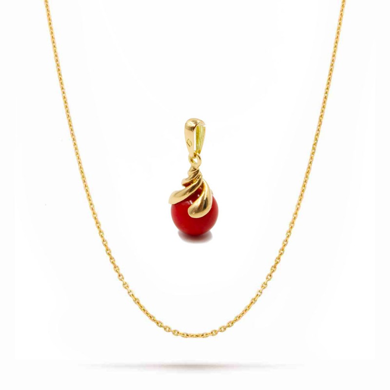 Pendentif en or et sa perle de corail rouge PDCORM004O1