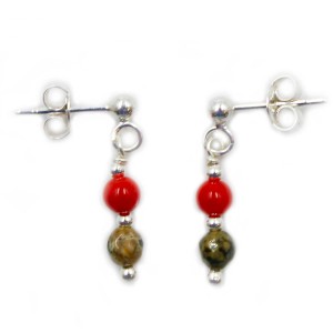 Boucles d'oreilles corail et pierre BOCORENF007A