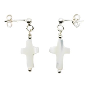 Boucles d'oreilles croix en nacre BONACENF006A