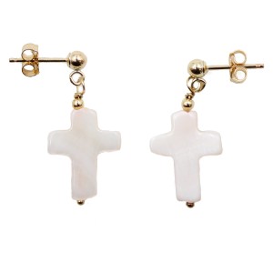 Boucles d'oreilles croix en nacre rose BONACENF009V