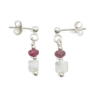 Boucles d'oreilles nacre blanche et pierre BONACENF002A