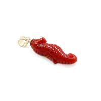 Pendentif hippocampe en corail et or PDCORENF0015O