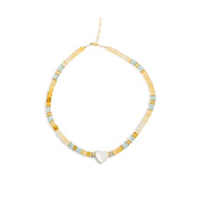 Collier en citrine, nacre blanche et aigue-marine BRNACF0053V