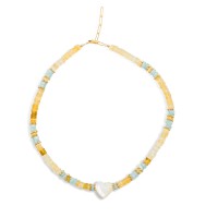 Collier en citrine, nacre blanche et aigue-marine BRNACF0053V