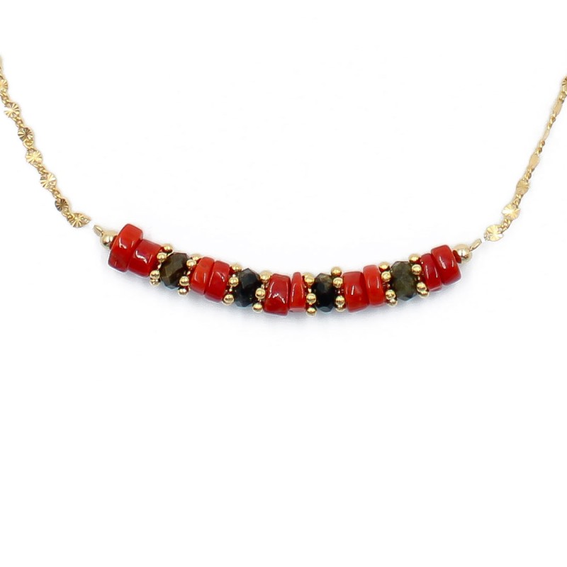 Collier en rondelle de corail et tourmaline COCORF0085V