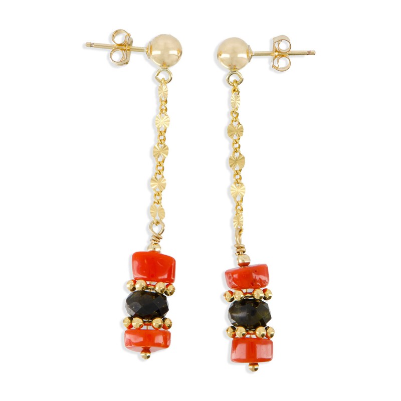 Boucles d'oreilles en rondelle de corail et tourmaline BOCORF0038V