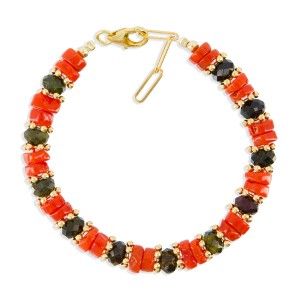 Bracelet en rondelle de corail et tourmaline BRCORF0084V