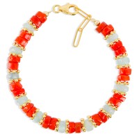 Bracelet en rondelle de corail et aigue-marine BRCORF0087V