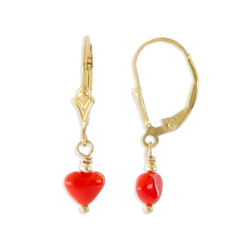 Boucles d'oreilles coeur en corail BOCORENF009V