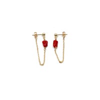 Boucles d'oreilles chaine et galet de corail véritable de méditerranée BOCORF0050V