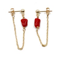 Boucles d'oreilles chaine et galet de corail véritable de méditerranée BOCORF0050V