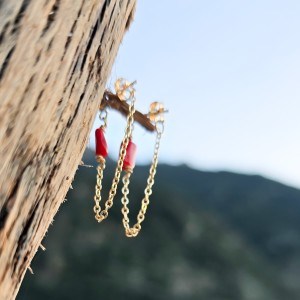 Boucles d'oreilles chaine et galet de corail véritable de méditerranée BOCORF0050V