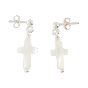 Boucles d'oreilles croix en nacre BONACENF006A