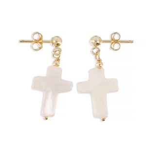 Boucles d'oreilles croix en nacre rose BONACENF009V