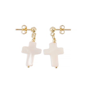 Boucles d'oreilles croix en nacre rose BONACENF009V