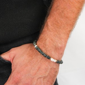 Bracelet en rondelle de jaspe et nacre blanche BRNACH0017V