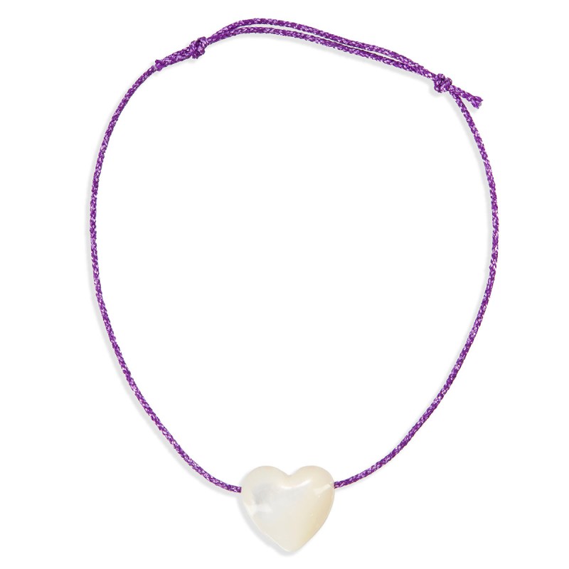 Bracelet enfant violet et coeur en nacre blanche BRNACENF003