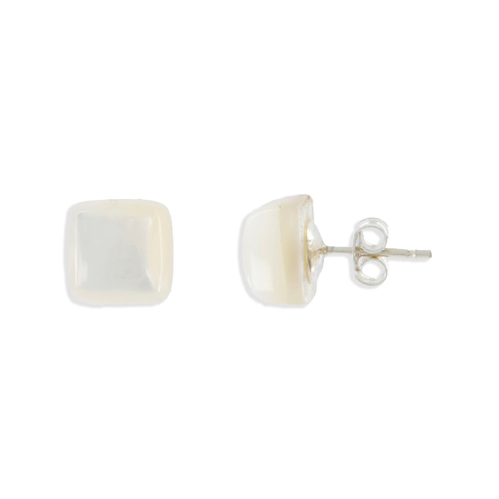 Boucles d'oreilles carrées en nacre blanche BONACF0035A