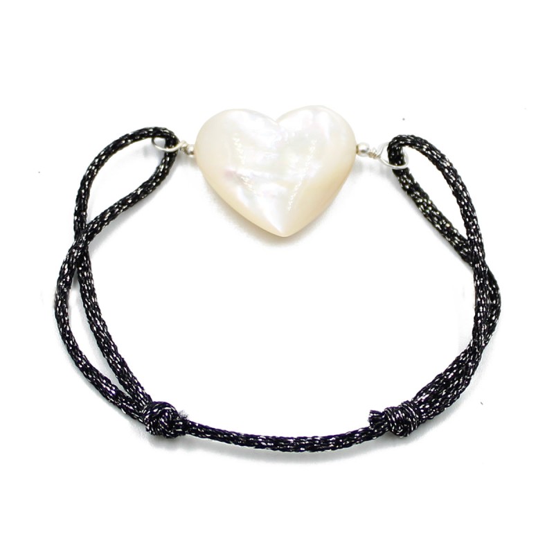 Bracelet coeur en nacre et cordon noir BRNACF0060A Bracelet coeur en nacre et cordon noir BRNACF0060A