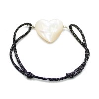Bracelet coeur en nacre et cordon noir BRNACF0060A