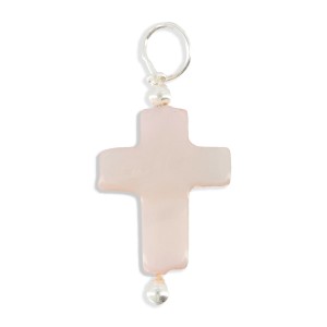 Pendentif croix en nacre rose  PDNACENF009A