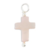 Pendentif croix en nacre rose  PDNACENF009A