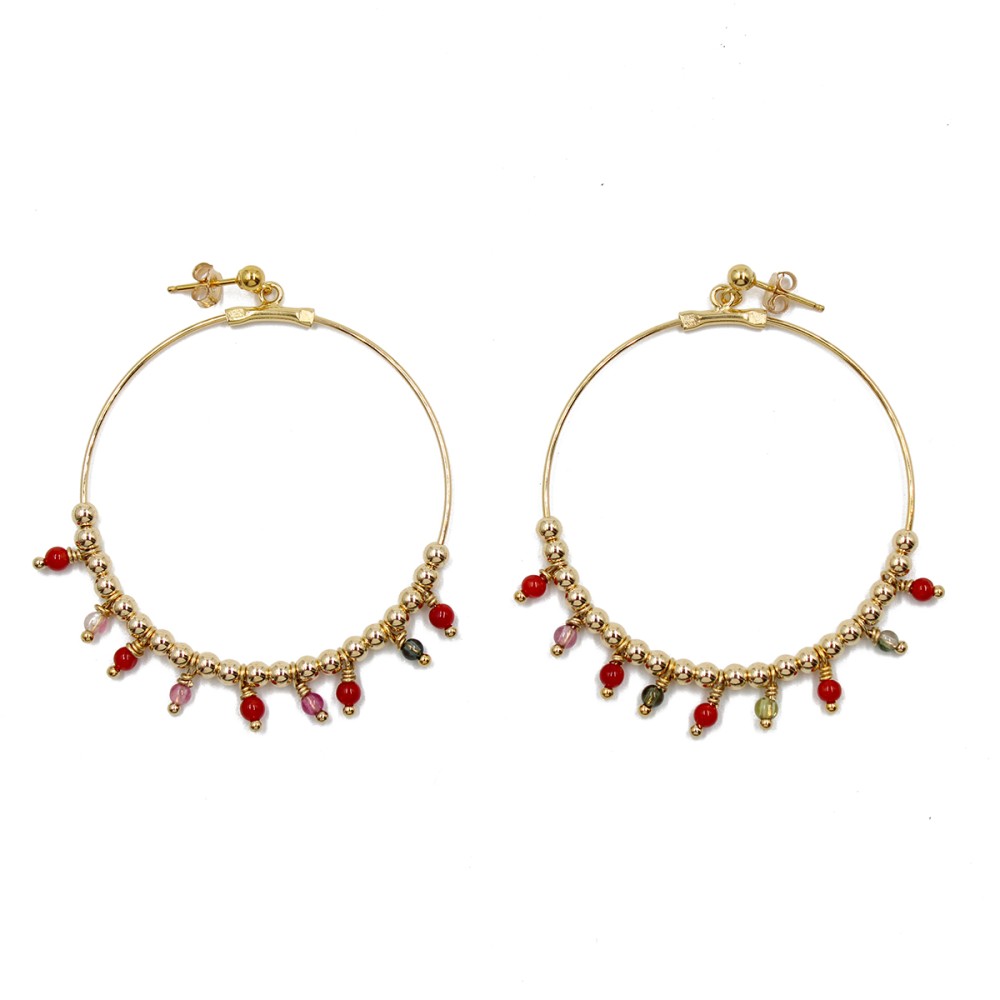 Boucles d'oreilles en corail et pierres BOCORF0015A