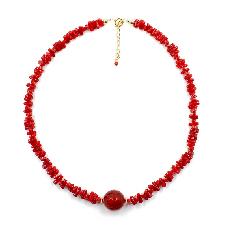 Collier corail brut et sa perle de cornaline COCORF0087V Collier corail brut et sa perle de cornaline COCORF0087V