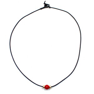 collier cordon et sa perle en corail rouge COCORH0015V