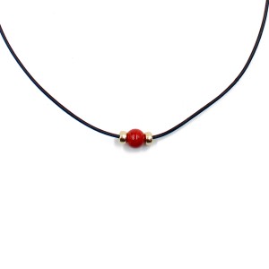 collier cordon et sa perle en corail rouge COCORH0015V