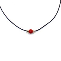 collier cordon et sa perle en corail rouge COCORH0015V