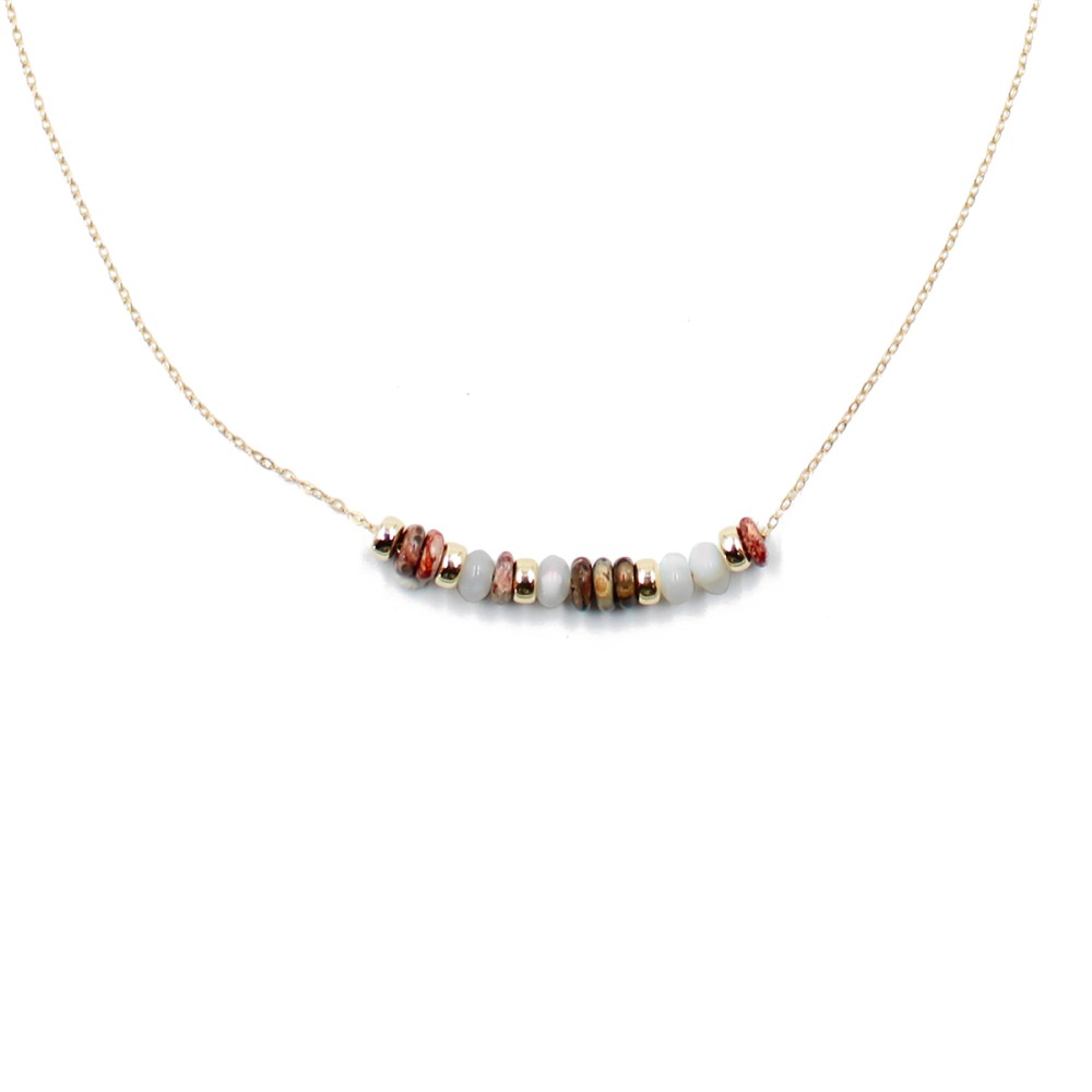 Collier fin et ses rondelles de nacre blanche et jaspe CONACF0073V