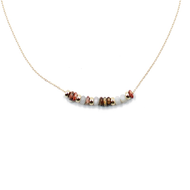 Collier fin et ses rondelles de nacre blanche et jaspe CONACF0073V Collier fin et ses rondelles de nacre blanche et jaspe CONACF0073V