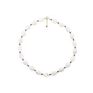 Collier en pastille de nacre et perle de corail rouge véritable COCORF0093V