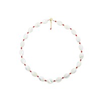 Collier en pastille de nacre et perle de corail rouge véritable COCORF0093V