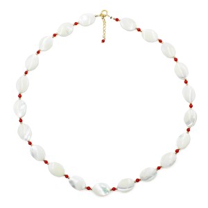Collier en pastille de nacre et perle de corail rouge véritable COCORF0093V