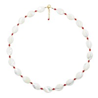 Collier en pastille de nacre et perle de corail rouge véritable COCORF0093V
