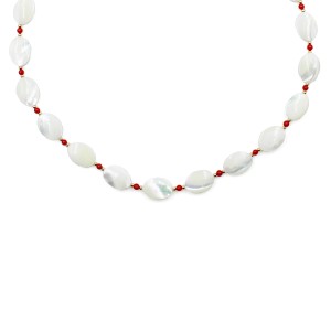Collier en pastille de nacre et perle de corail rouge véritable COCORF0093V
