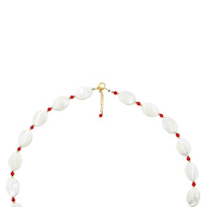 Collier en pastille de nacre et perle de corail rouge véritable COCORF0093V