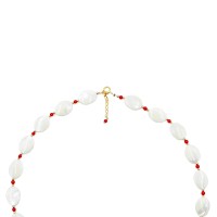 Collier en pastille de nacre et perle de corail rouge véritable COCORF0093V