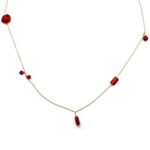 Collier chaine doré et ses morceaux de corail rouge COCORF0092V
