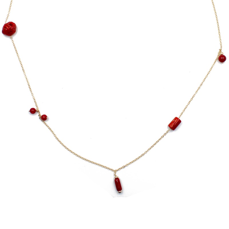 Collier chaine doré et ses morceaux de corail rouge COCORF0092V