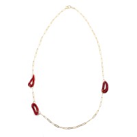 Collier en chaine rectangle et ses noeuds en corail rouge intense COCORF0091V