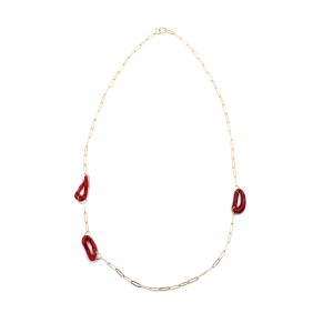 Collier en chaine rectangle et ses noeuds en corail rouge intense COCORF0091V