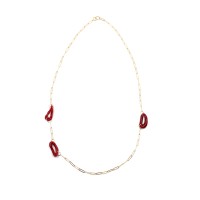 Collier en chaine rectangle et ses noeuds en corail rouge intense COCORF0091V