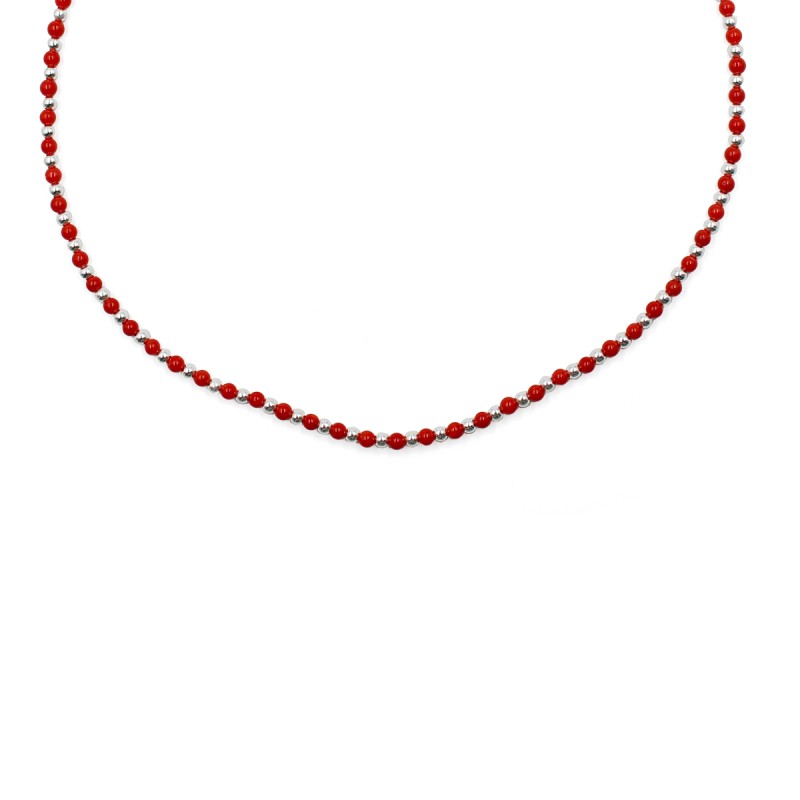 Collier en perle de corail et d'argent COCORF0089A