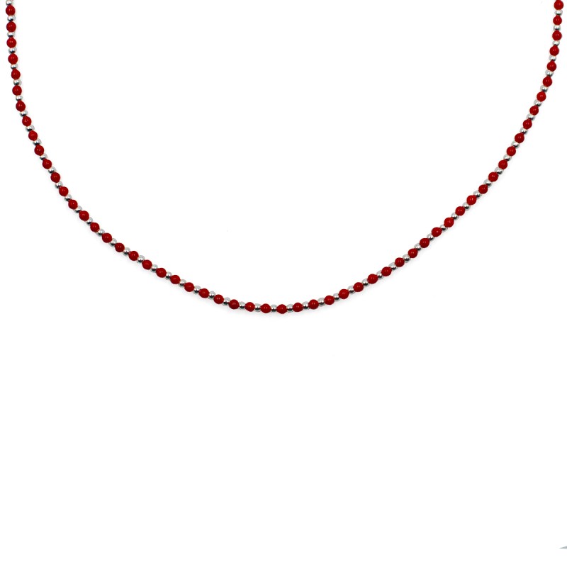 Collier en petite perle de corail et d'argent COCORF0090A Collier en petite perle de corail et d'argent COCORF0090A