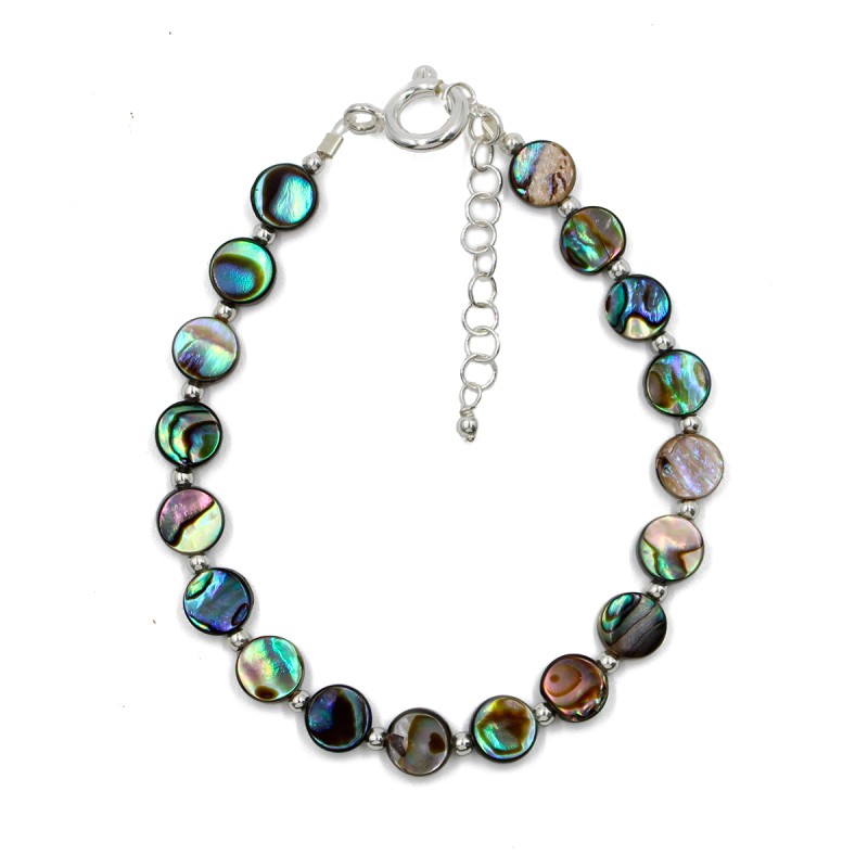 Bracelet en pastille ronde de nacre bleue BRNACF0055A Bracelet en pastille ronde de nacre bleue BRNACF0055A