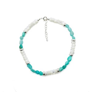 Chaine de cheville nacre blanche et amazonite BRNACF0059A