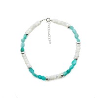 Chaine de cheville nacre blanche et amazonite BRNACF0059A